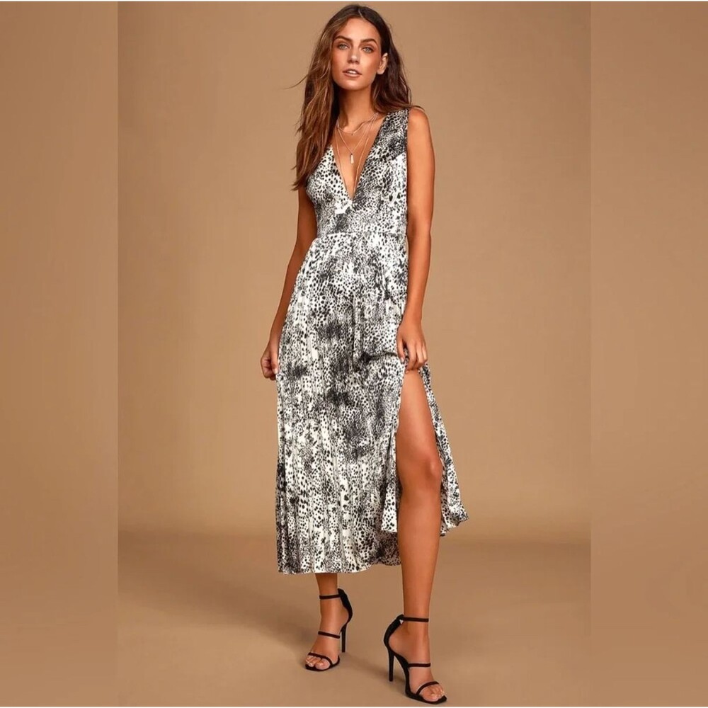 Lulus Lush Stay Wild Leopard Maxi Dress Ivory Chiffon Women's XL NWT